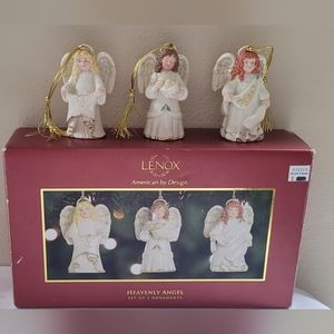Lenox Heavenly Angel Ornaments Set Of 3 Angels w/ 24 kt Gold Accents- NEW in Box
